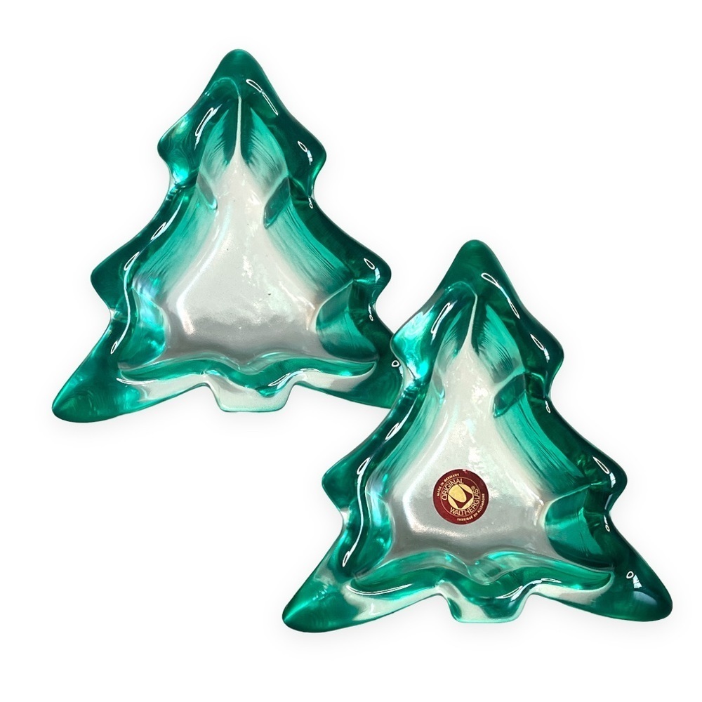Christmas Tree Original Waltherglas Glass Candy Trinket Dish Heavy Green Pair 5”